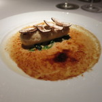 銀座 レカン - ハモとホタテのクネル　フレッシュマッシュルームのデュクセル　ヴァンブランソースのグラティネ　ほうれん草