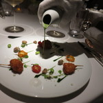 銀座 レカン - グルヌイユのフリット　ロックフォールチーズとハーブのソース　枝豆