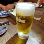 Kushikatsu Dengana - アサヒスーパードライ（グラスは一番絞りだけど）