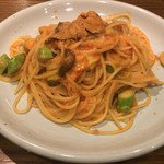 OSTERIA Naturale - A: 北海道産生ウニ＆帆立貝、グリーンアスパラのスパゲティ  トマトクリーム1,100円