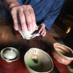 お抹茶にネルドリップの珈琲を注いで頂きます