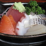 長老亭天戸茶屋 - ミニソースかつ丼、刺身アップ
