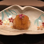 まき村 - 帆立、紫海胆、山芋の美味出汁ジュレ掛け