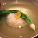 まき村 - 津居山産松葉蟹真薯の椀 鶯菜 黄柚子