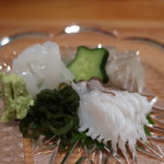 日本料理 幸庵 - ヤリイカ、蛸、イシガレイの盛合せアップ