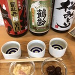 立ち呑み　庫裏 - おまかせセット「まつみどり」「鶴齢」「司牡丹」