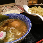 三竹寿 - 味玉濃厚豚骨魚介つけ麺+海苔+半ライス