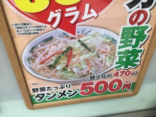 h Hidakaya - 170419野菜たっぷりタンメン500円の看板