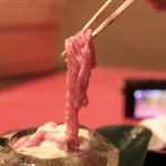 にくの匠 三芳 - 鮑トロロとお肉の和え麺