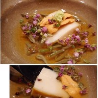 寿司つばさ - ◆蒸し鮑、萩の赤雲丹、ジュンサイ。 鮑は柔らかく蒸され、旬の「赤雲丹」もいい味わい。