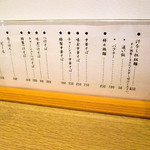中華そば 大賀110 - 卓上のメニュー