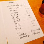 オステリア あんじゅ 西麻布 - 2017年7月現在のメニュー