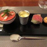 Restaurant Cinq - 1】4種のアミューズ。詳細は本文を(夜6000円コース)