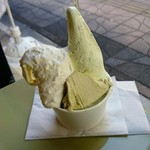 ジェラート三種盛（青じそミルク・お米・ピスタチオ）