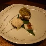 野菜割烹 あき吉 - かます蕗味噌焼き　独活諸味和え　椎茸グラタン