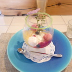 デザートカフェ ハチドリ - 海をイメージしたかのような鮮やかなブルーのお皿に乗って登場