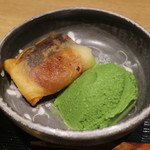 御幸町 田がわ - 水菓子　無花果・白玉・餡子の春巻き　抹茶アイス