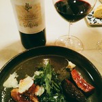 アレグロ コン ブリオ - ひと切れ食べた後ですが、鴨と宮城和牛のグリル(シンシン)。歯応えの良いお肉たち。鴨にはパルミジャーノ・レッジャーノ、和牛にはすりおろし西洋わさび。