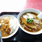 風来軒 - ラーメン＋チャーシュー2枚、半半カレー　2017.7