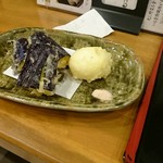 讃岐麺処 か川 - 天ぷら（茄子、半熟たまご）