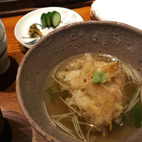みかわ 是山居 - 三つ葉とお出汁とかき揚げの天茶、この器素敵です！