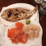魚仁 - サーモン＋ほたて、鯛の塩焼き