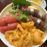 平八 - 下のご飯を少なめにして頂いたのでネタが少し沈んでいます。