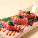 The best!! Grilled Wagyu beef sushi (three pieces)