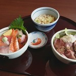 Issaku - ミニ北海丼＆ミニローストビーフ丼＆ミニぶっかけうどん