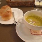 さつまいもとかぼちゃのスープ、ネギのパン