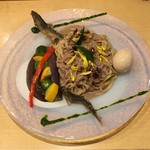饗 くろ喜 - 鮎と茄子の和えそば（1,600円） 2017.7