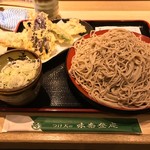 味奈登庵 - アゲモノビンボー！  もりそば大盛り＋穴子天ぷら＋なす天ぷら＋おくら天ぷら！