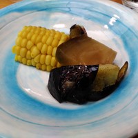 浅草じゅうろく - 煮浸し (茄子、トウモロコシ、獅子唐)