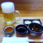 天ぷら たけうち - 天麩羅コース（３，５００円）の始まり　まずはビールで乾杯