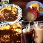 お食事処 何処 - ちきチキンオムライス(トラウト三平汁、玉子焼き、他)＋アイスコーヒー800円