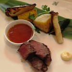 北海道産和牛を備長炭で道産野菜とともに･･･