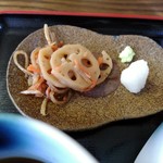 二八そば ひらい - 【2017.8.6(日)】手挽き二八そば(並盛)1,000円の薬味