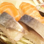さかなやのmaru寿司 新大阪店 - サーモン＆鯖押し寿司