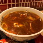 味奈登庵 - #食べログ的に撮るとこうなる。  
      ベツモリビンボー！  
      アシアシのカレー南蛮そばは真夏でも光り輝く