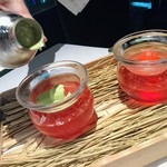 レスト ケイ ヤマウチ - スイカのゼリーに抹茶とホワイトチョコソースを……♪