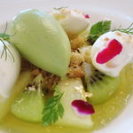 トゥールダルジャン - メロンとキウイフルーツ ココナッツのシャンティイ風とミントシャーベット