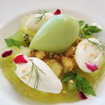 トゥールダルジャン - メロンとキウイフルーツ ココナッツのシャンティイ風とミントシャーベット