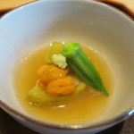 いち太 - 29年5月　賀茂茄子と雲丹、オクラ　餡かけ