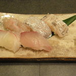 和風花紋 - 握り太刀魚、鯛、平目エンガワ、カンパチ