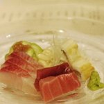 Kisala - 三の皿…平政 鮪 穴子焼霜
