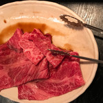 坂牛 - 食べ進めた後の伊勢水沢牛セット。美味し！