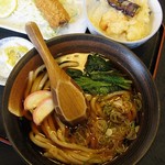 めん処　かどせん本店 - 本日のおすすめ：鮗(コノシロ)のフライ･うどん･ミニ塩天丼､ドリンク1杯付きで720円。