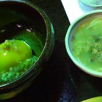 寒井観光余一やな - トウモロコシ豆腐と猪骨スープ