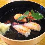 陸女鮨 - 閖上の赤貝とぶどう海老。