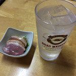 川栄 - チューハイとお通しの鴨ハム